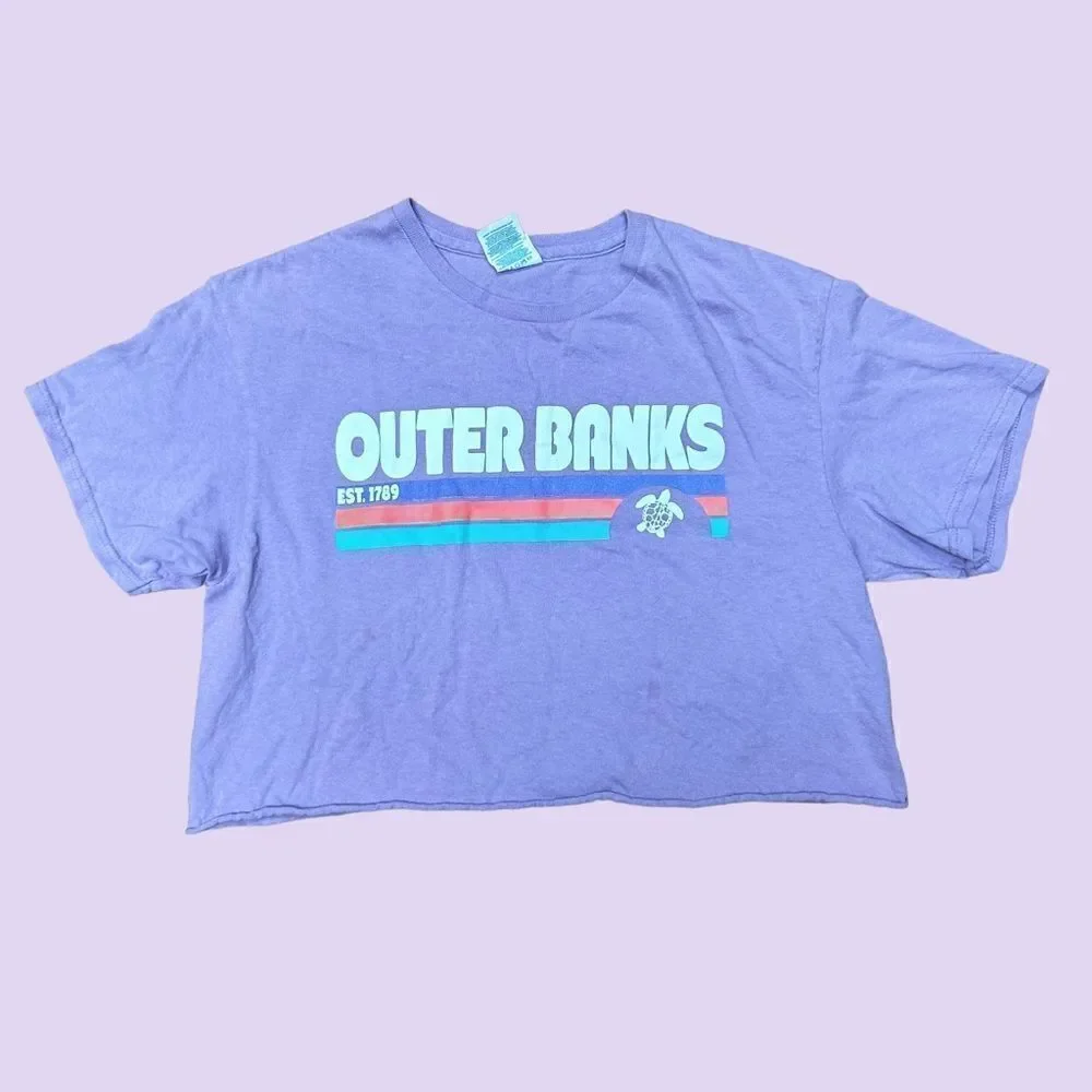 Vintage Outer Banks Purple Crop Top // coconut girl summer 2000s surf beach tee